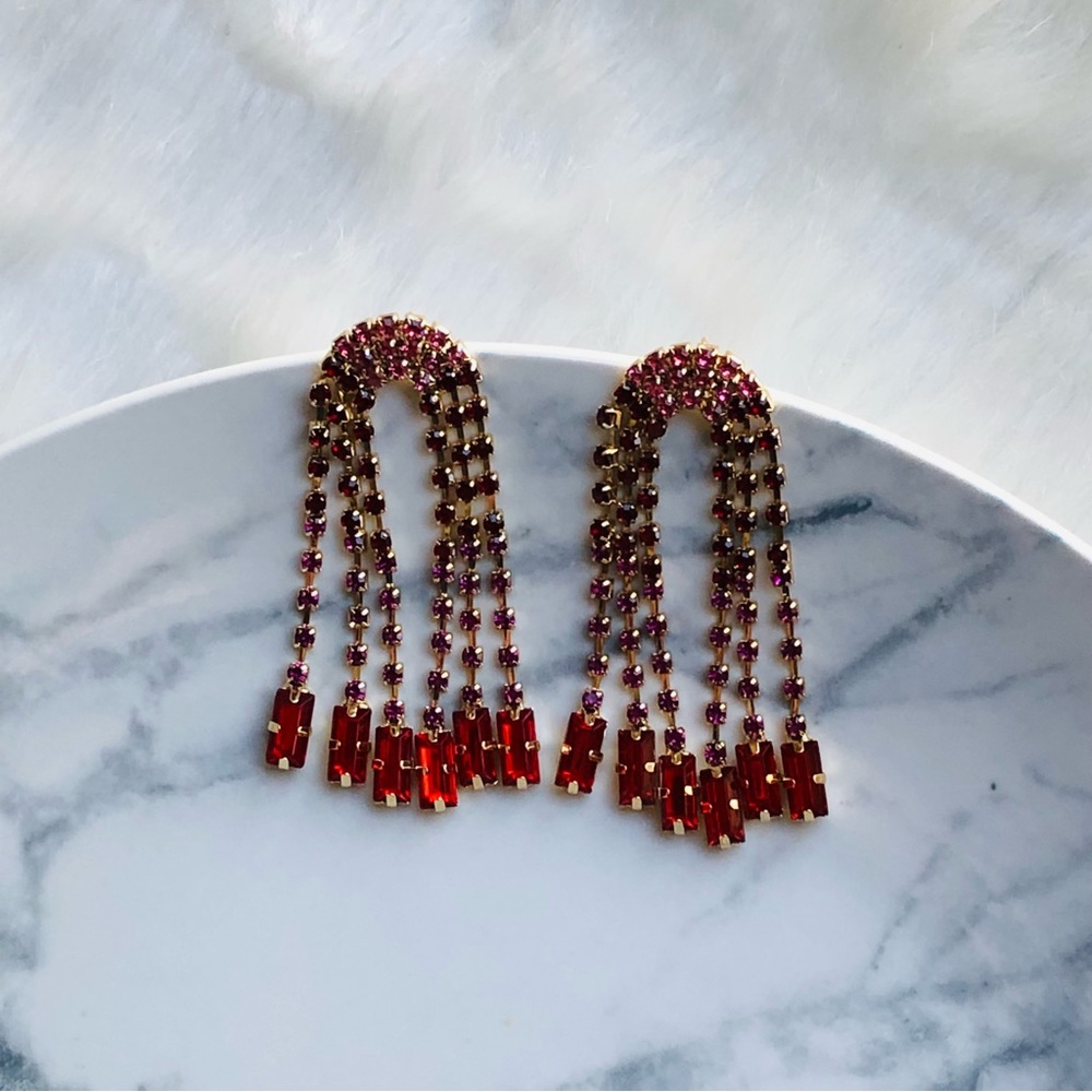 Rainbow Rhinestone Drop Earrings - Picture 12 of 13